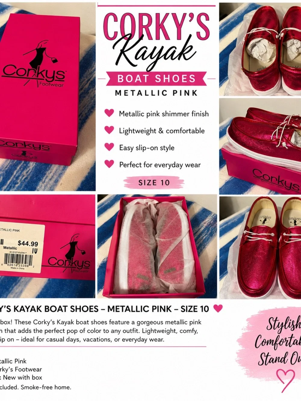 Corky’s Kayak Metallic Pink Boat Shoes Size 10 NIB
